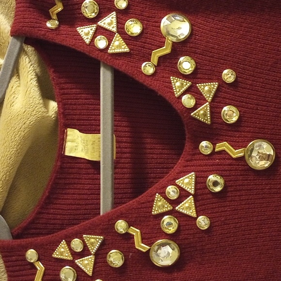 LDS OS 80's Look Beaded/Jeweled Burgundy Sweater Dress - Picture 2 of 15